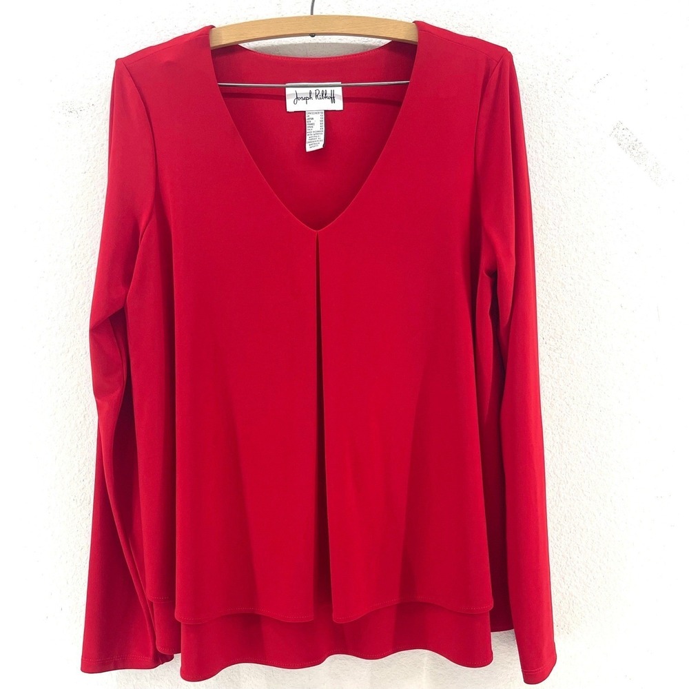 Joseph Ribkoff Red Tunic Top Layered V Neck Elegant Career Occasion Womens 10